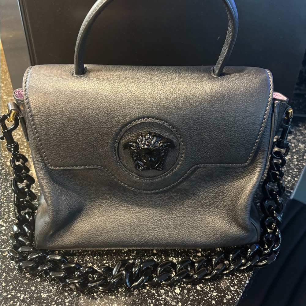 Versace Black Mini Bag with Chain Strap and Medallion